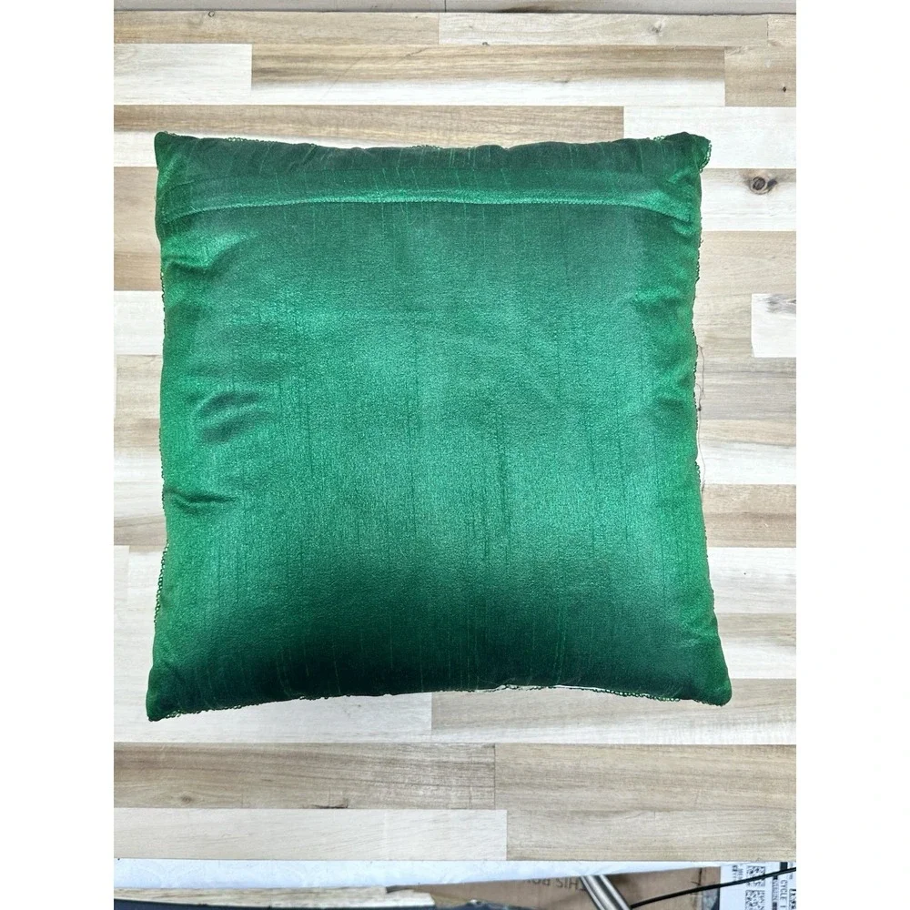 Cynthia Rowley Green Beaded Holly Leaves Christmas Throw Pillow 12